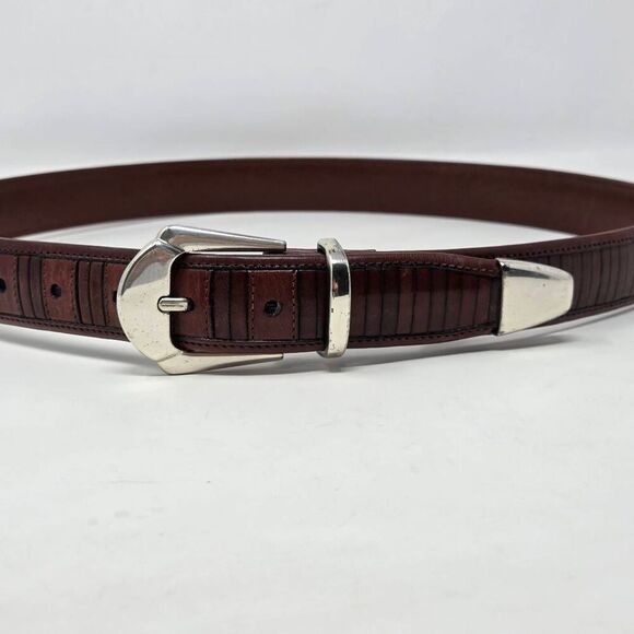 Mezlan Other - MEZLAN BROWN STRIPED LEATHER SILVER BUCKLE MENS DRESS BELT SIZE 34 MODEL 3109